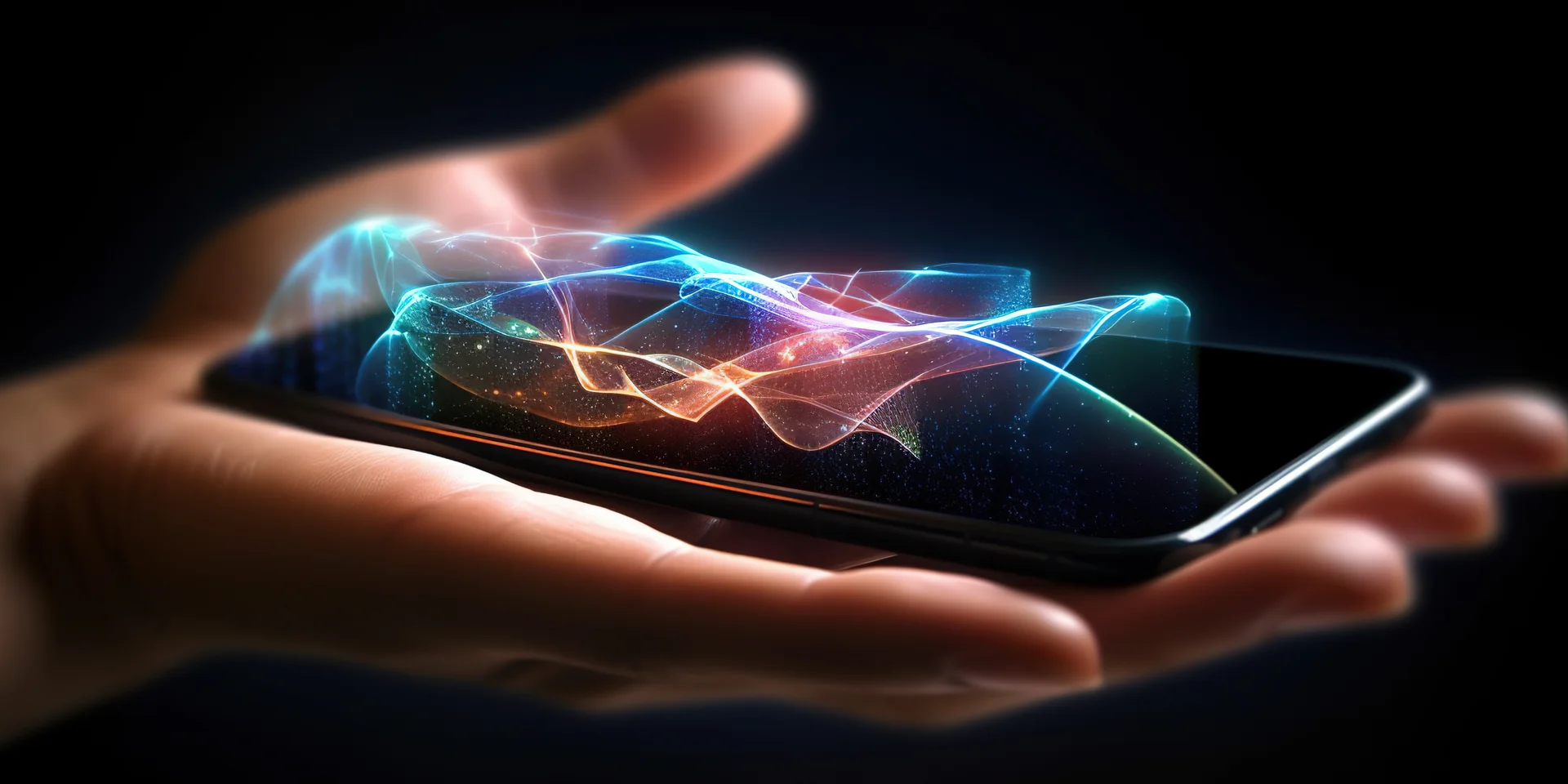 Auf einem Smartphone sind elektromagnetische Wellen und Strahlung sichtbar gemacht